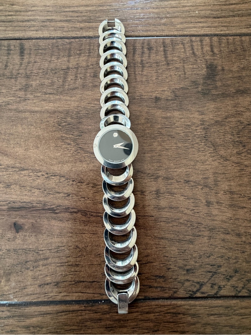 Movado-Silver Link Watch - Black Dial